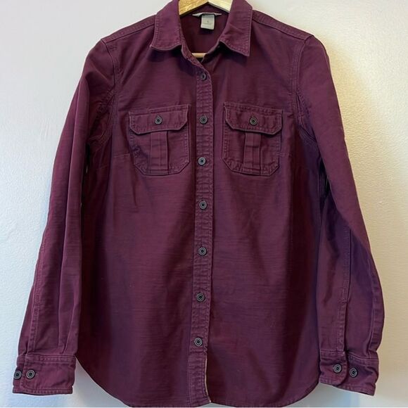 Duluth Trading Co Flex Cotton Button Down Cabincore Utility Shirt Burgundy Small - Picture 1 of 10